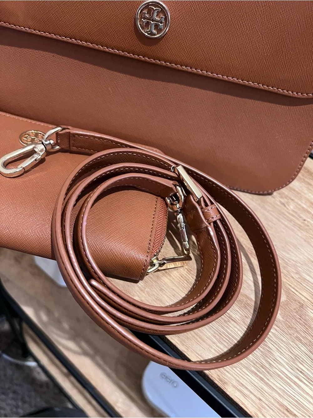 Tory Burch Leather Crossbody Bag and Zip Wallet in Saddle Tan